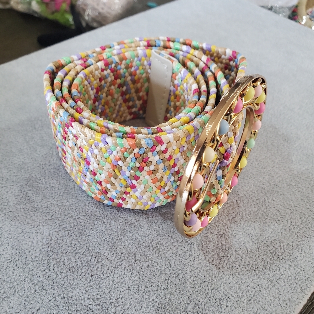 Chic Colorful Boho Staw Buckle Belt - Picture 3 of 5